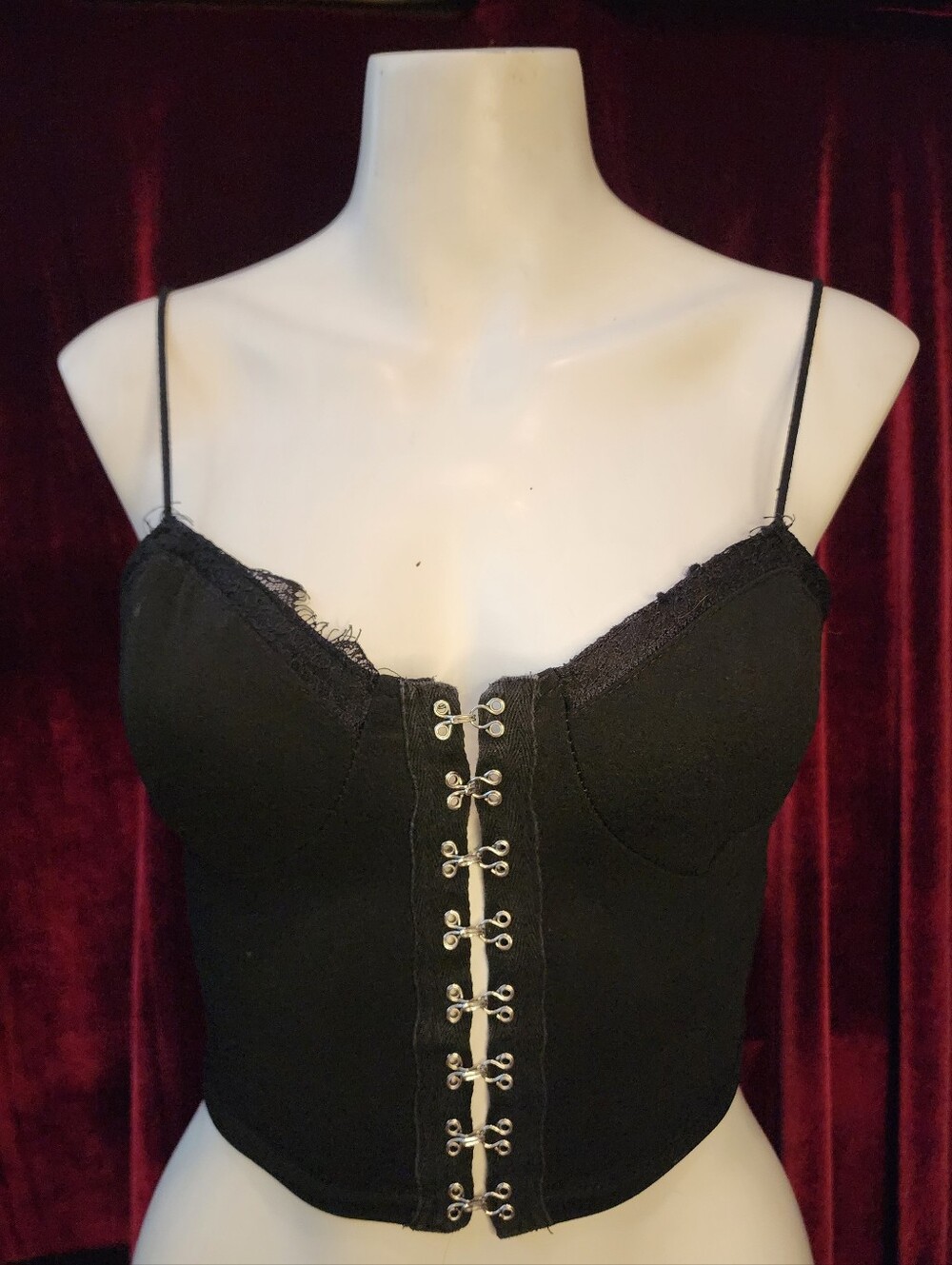 Black Lace-Trim Corset Crop Top - Women